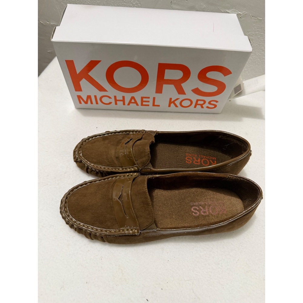Michael Kors Jessica Loafers Youth 4M Tan Brown Faux Suede Penny Shoes